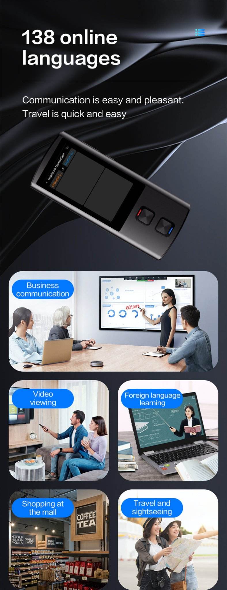 138 Language 2-Way Translator T17 with Voice & Photo - Loja Manuel Coelho