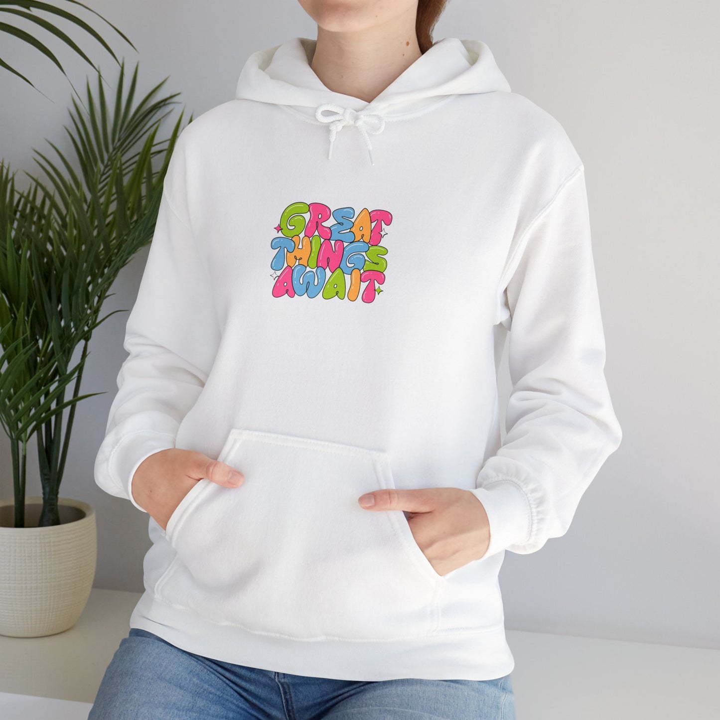 Unisex Hooded Sweatshirt - "Great Things Await" Inspirational Art