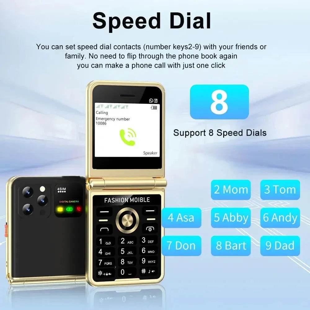 Mobile Phone New Flip 4 SIM Card Speed Dial Magic Voice - Loja Manuel Coelho
