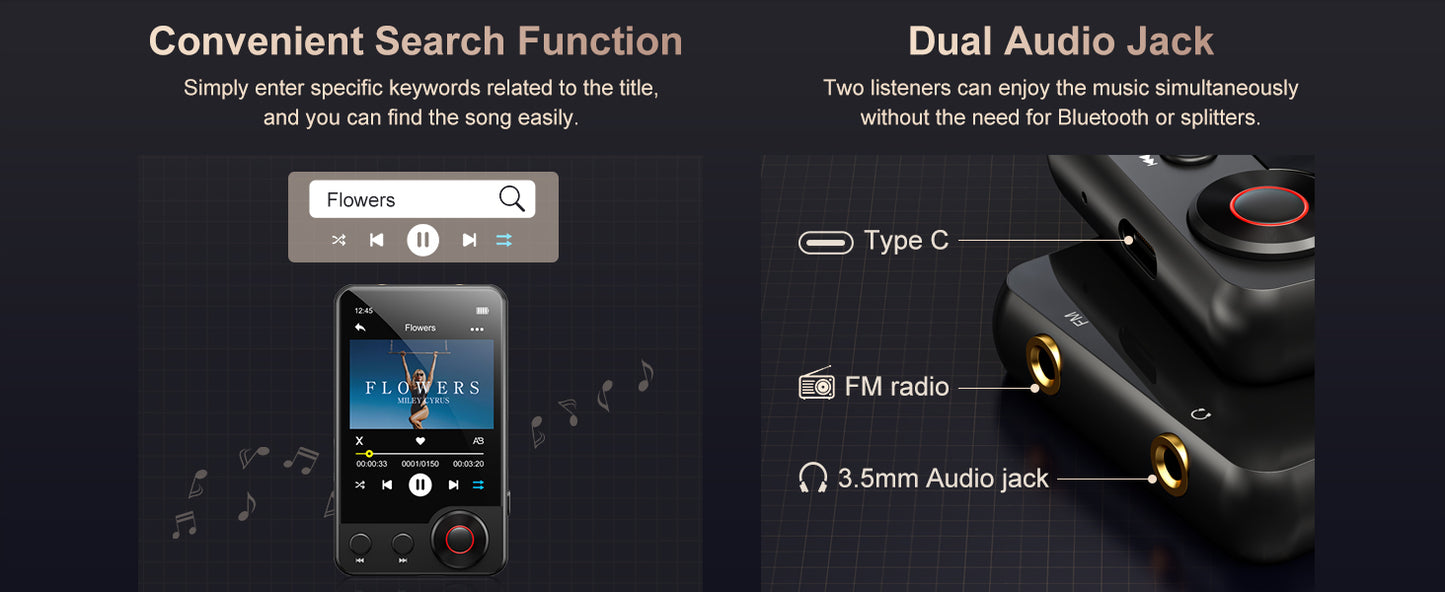 MECHEN 128GB MP3 Player with Bluetooth 5.3, 2.4’ Portable Full Touchscreen Music Player
