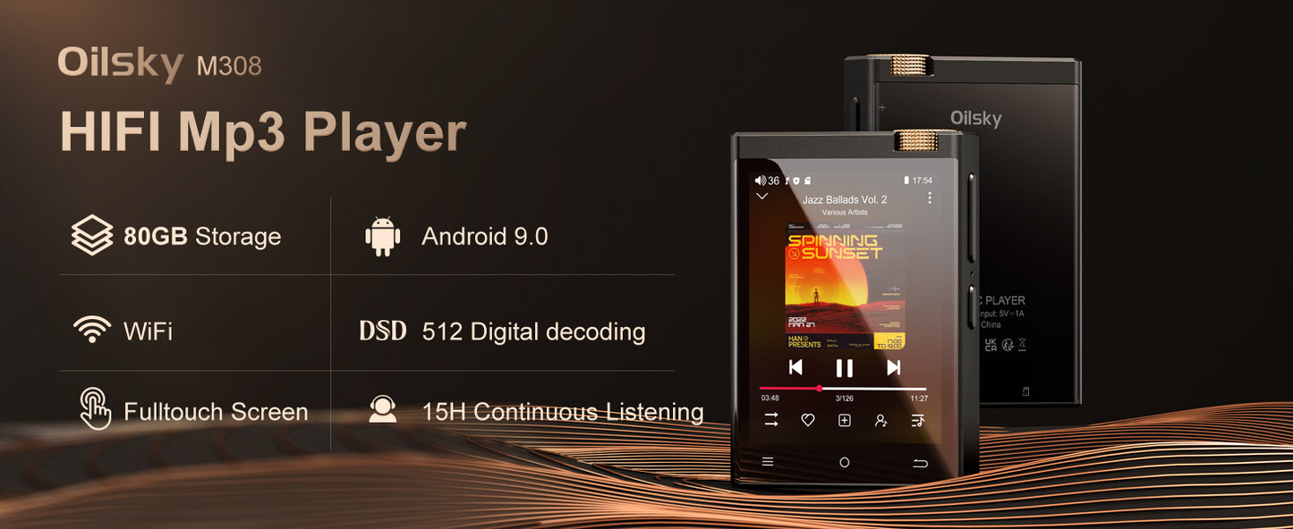 Hi-Fi MP3 Player with Bluetooth and WiFi, Oilsky Lossless DSD High-Resolution