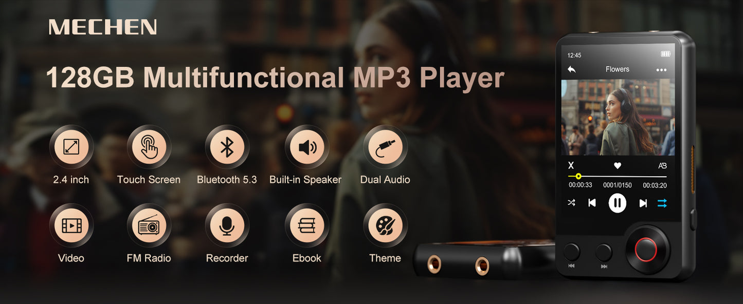 MECHEN 128GB MP3 Player with Bluetooth 5.3, 2.4’ Portable Full Touchscreen Music Player
