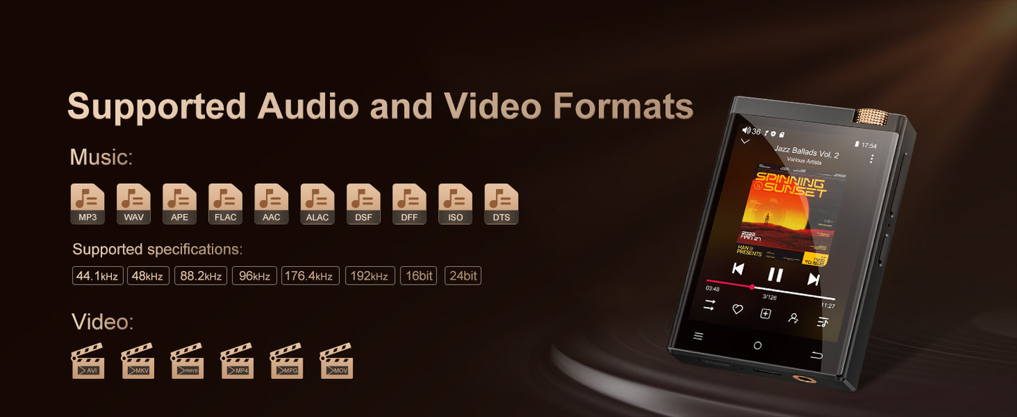 Hi-Fi MP3 Player with Bluetooth and WiFi, Oilsky Lossless DSD High-Resolution