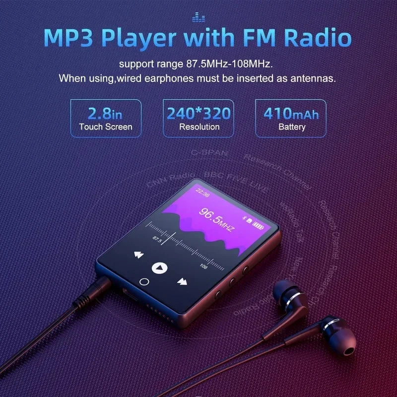 32GB 2.8 Inch Touch Screen Bluetooth 5.0 MP3 Player, HiFi Music Player with Speaker