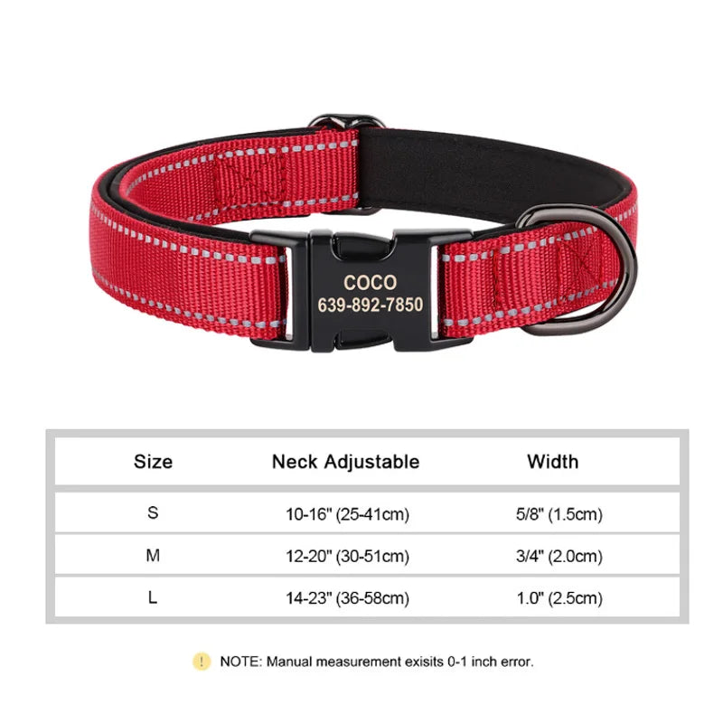 Reflective Personalized Dog Collar Engrave ID Nylon Collars Soft Padded