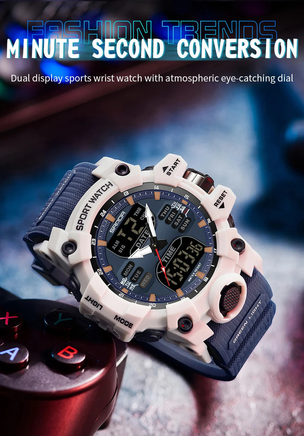 SANDA Luxury G Style Men's Electronic Watch Outdoor Sports LED Analog Digital Chronograph