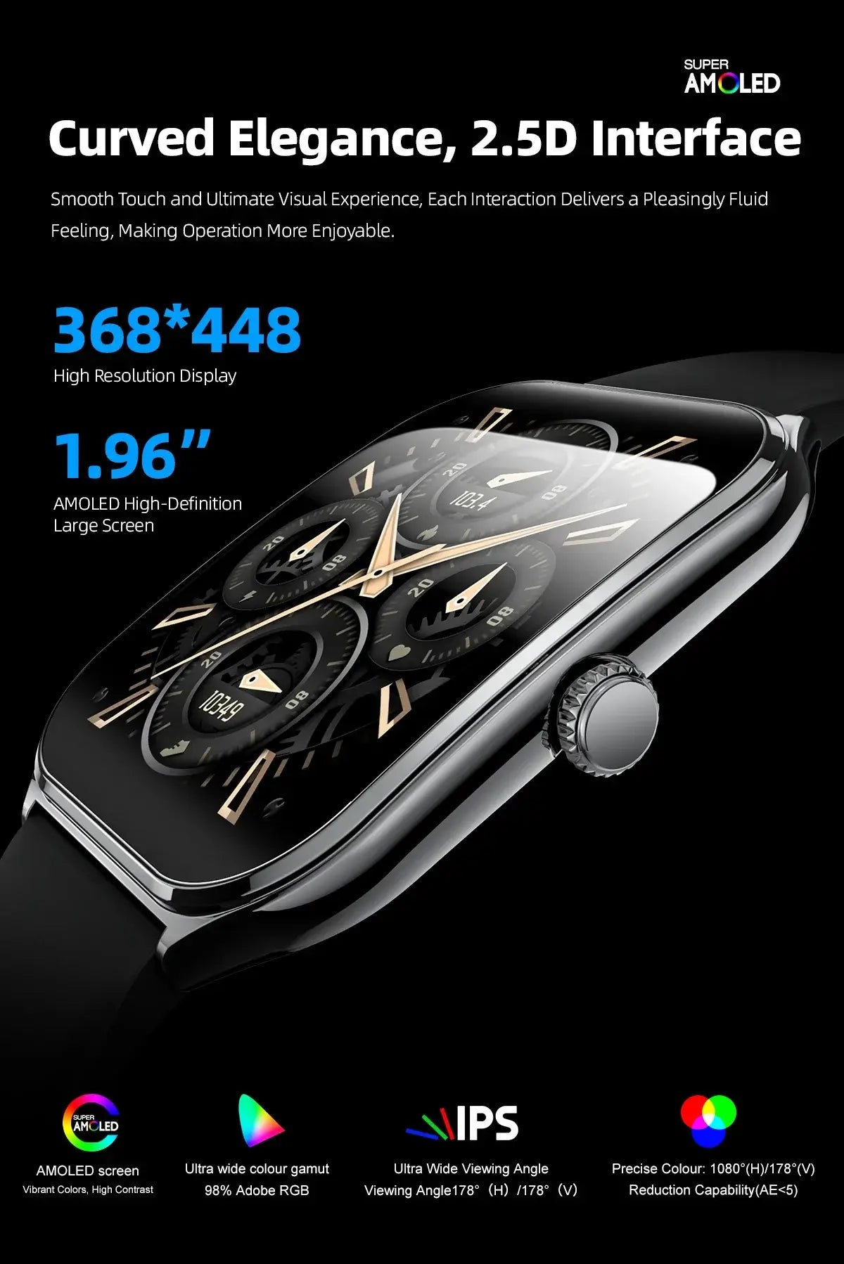 New Ultra Thin Smart Watch men 1.96" AMOLED 360*360 HD Pixel Display