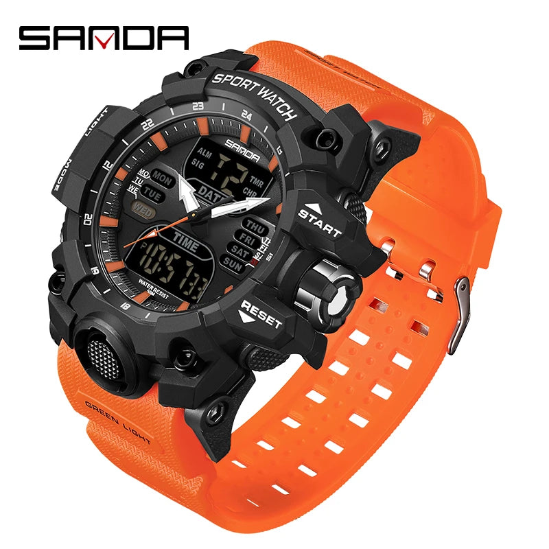SANDA Luxury G Style Men's Electronic Watch Outdoor Sports LED Analog Digital Chronograph