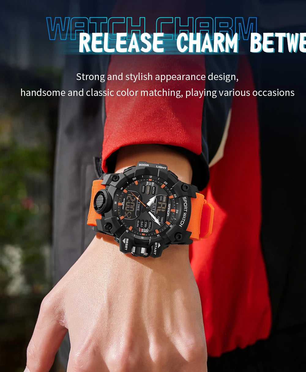 SANDA Luxury G Style Men's Electronic Watch Outdoor Sports LED Analog Digital Chronograph