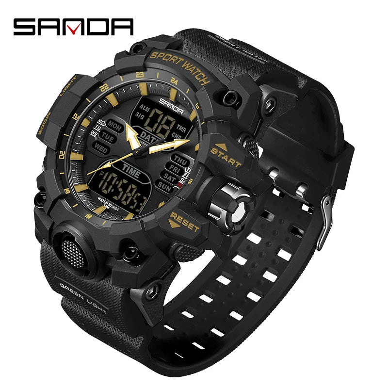 SANDA Luxury G Style Men's Electronic Watch Outdoor Sports LED Analog Digital Chronograph