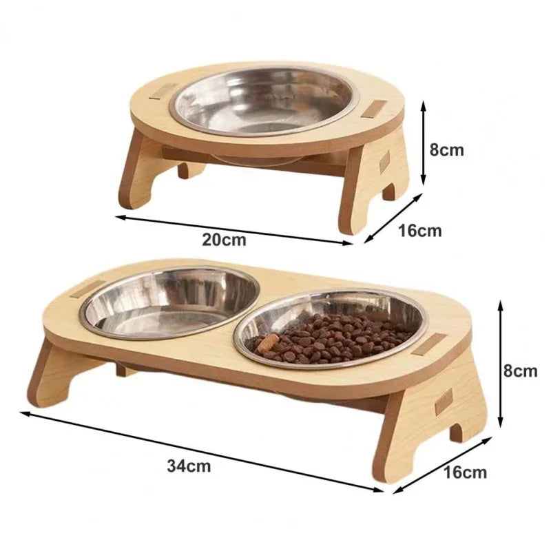 Wooden Elevated Dog Bowls with Stand Adjustable Raised Puppy Cat Food Water Bowls