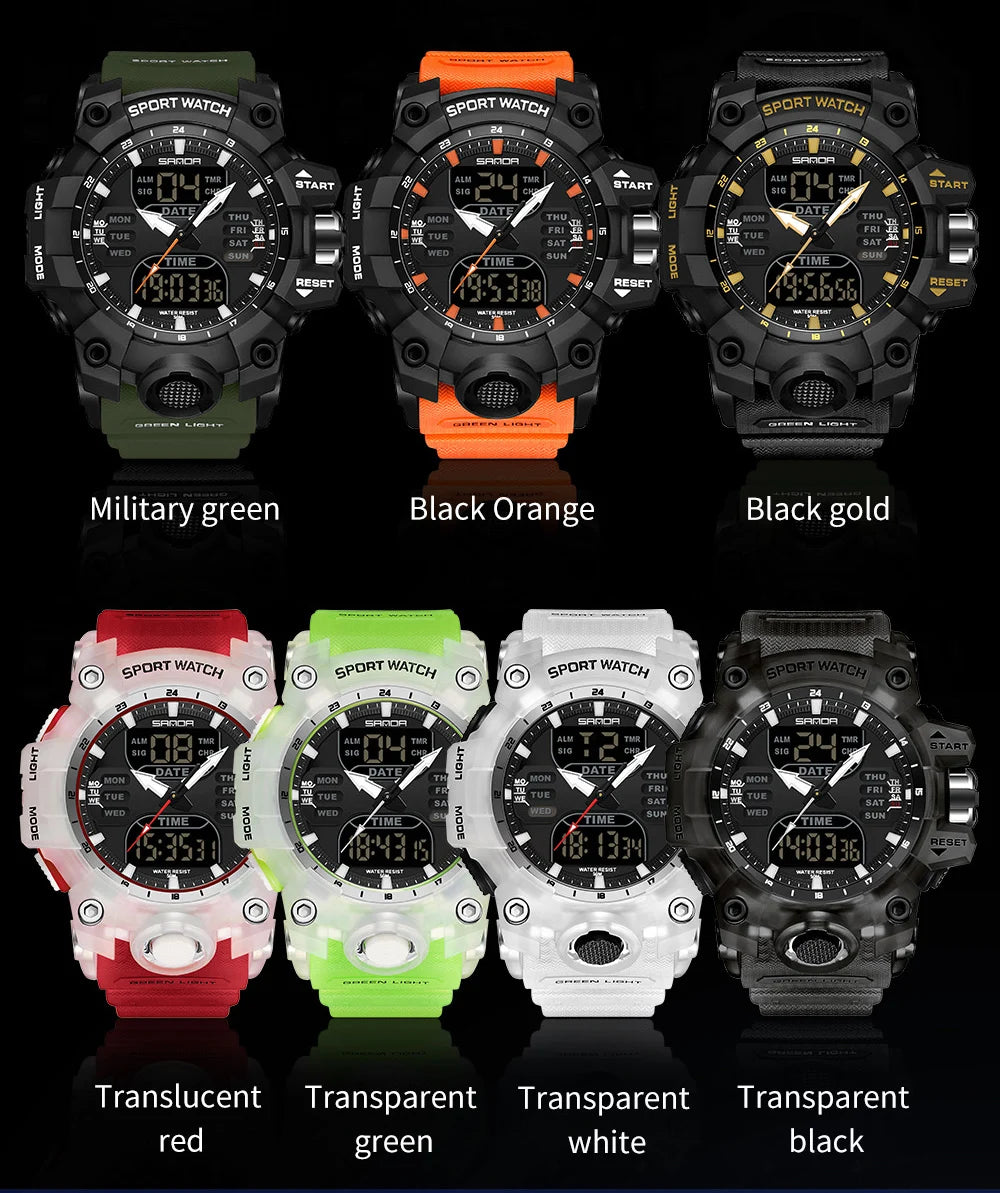 SANDA Luxury G Style Men's Electronic Watch Outdoor Sports LED Analog Digital Chronograph