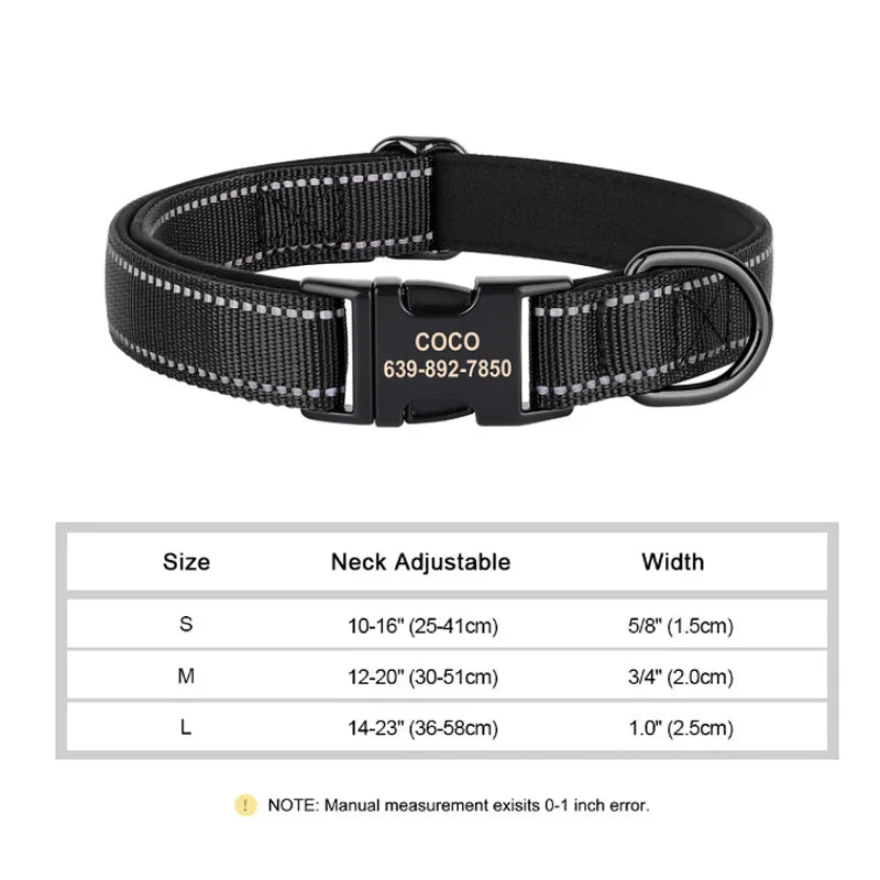 Reflective Personalized Dog Collar Engrave ID Nylon Collars Soft Padded