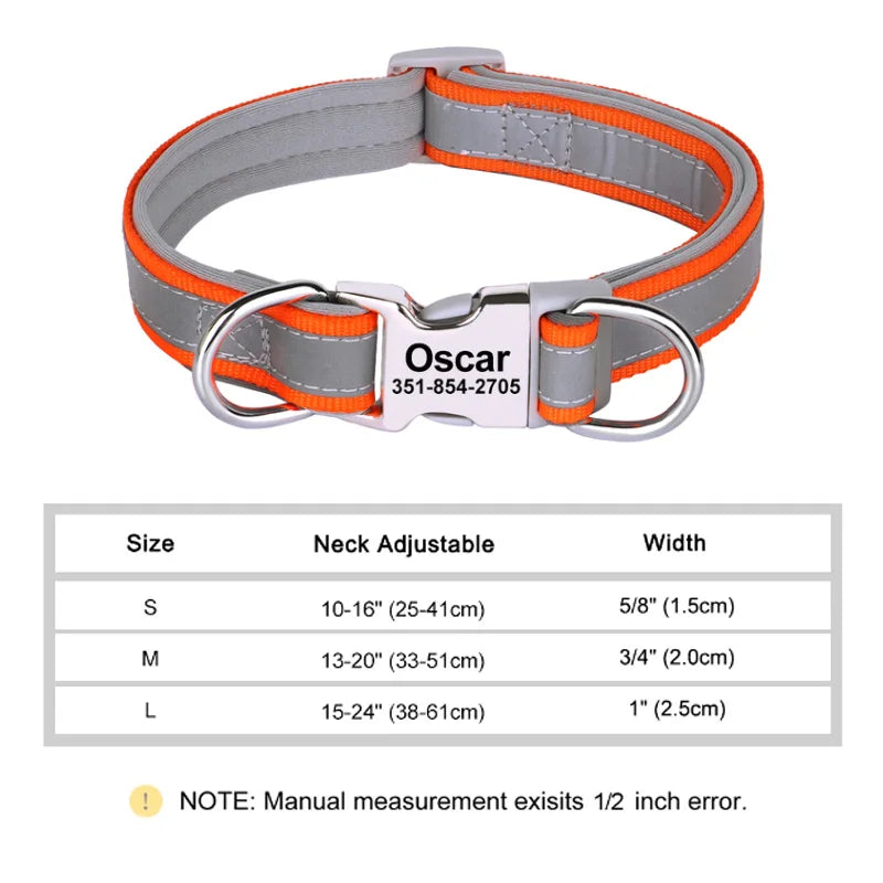 Reflective Personalized Dog Collar Engrave ID Nylon Collars Soft Padded