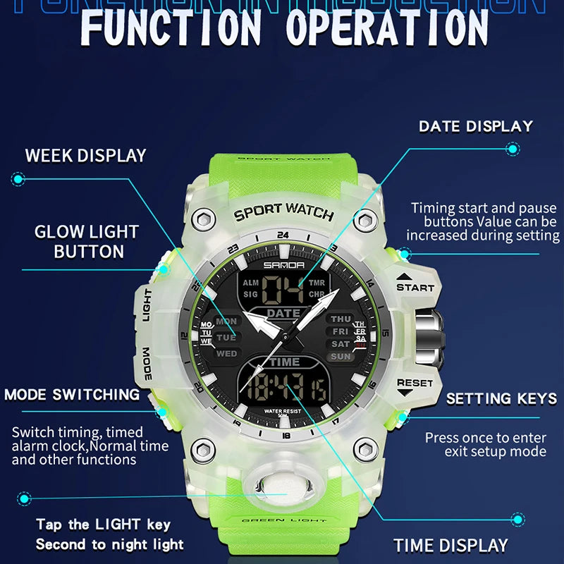 SANDA Luxury G Style Men's Electronic Watch Outdoor Sports LED Analog Digital Chronograph