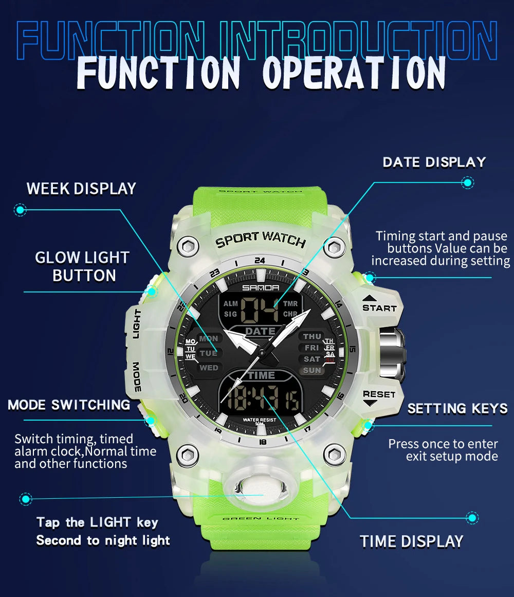 SANDA Luxury G Style Men's Electronic Watch Outdoor Sports LED Analog Digital Chronograph