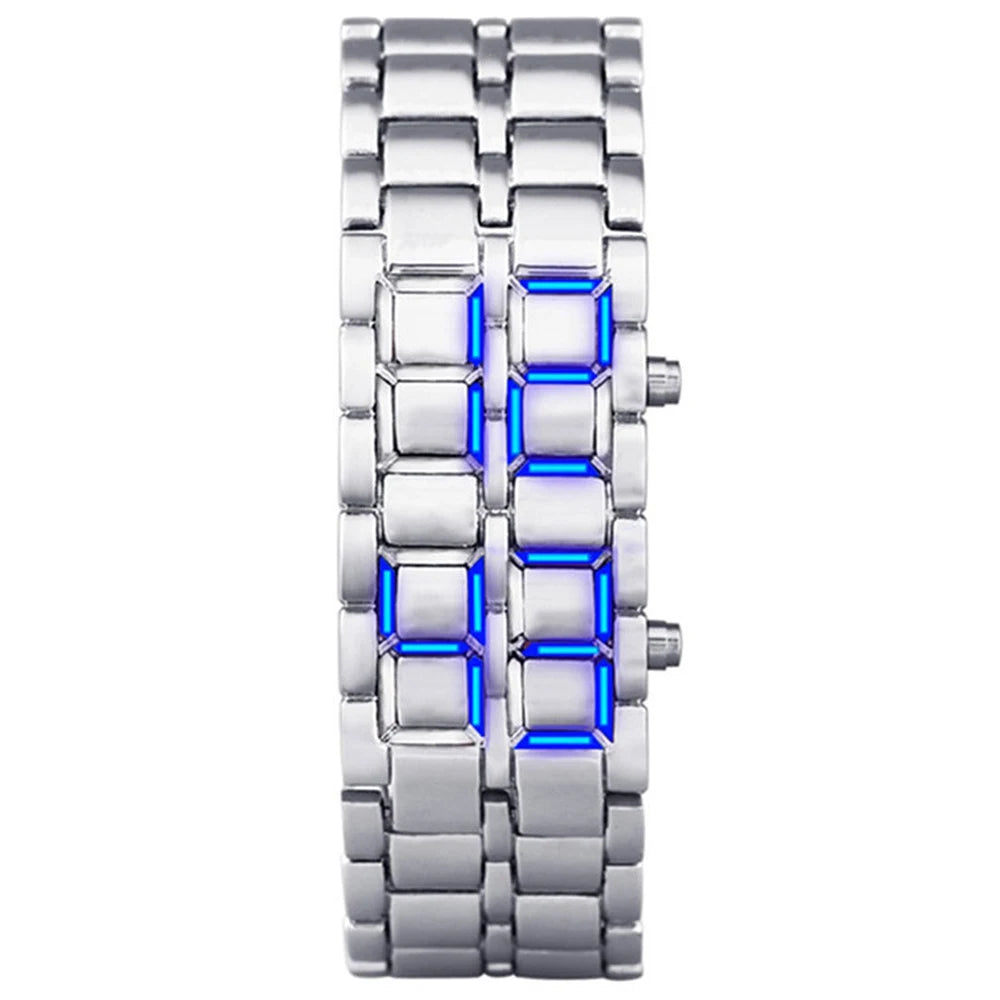 Fashion Mens Digital Lava Wrist Watch Men Black Full Metal Red Blue LED Display Watches