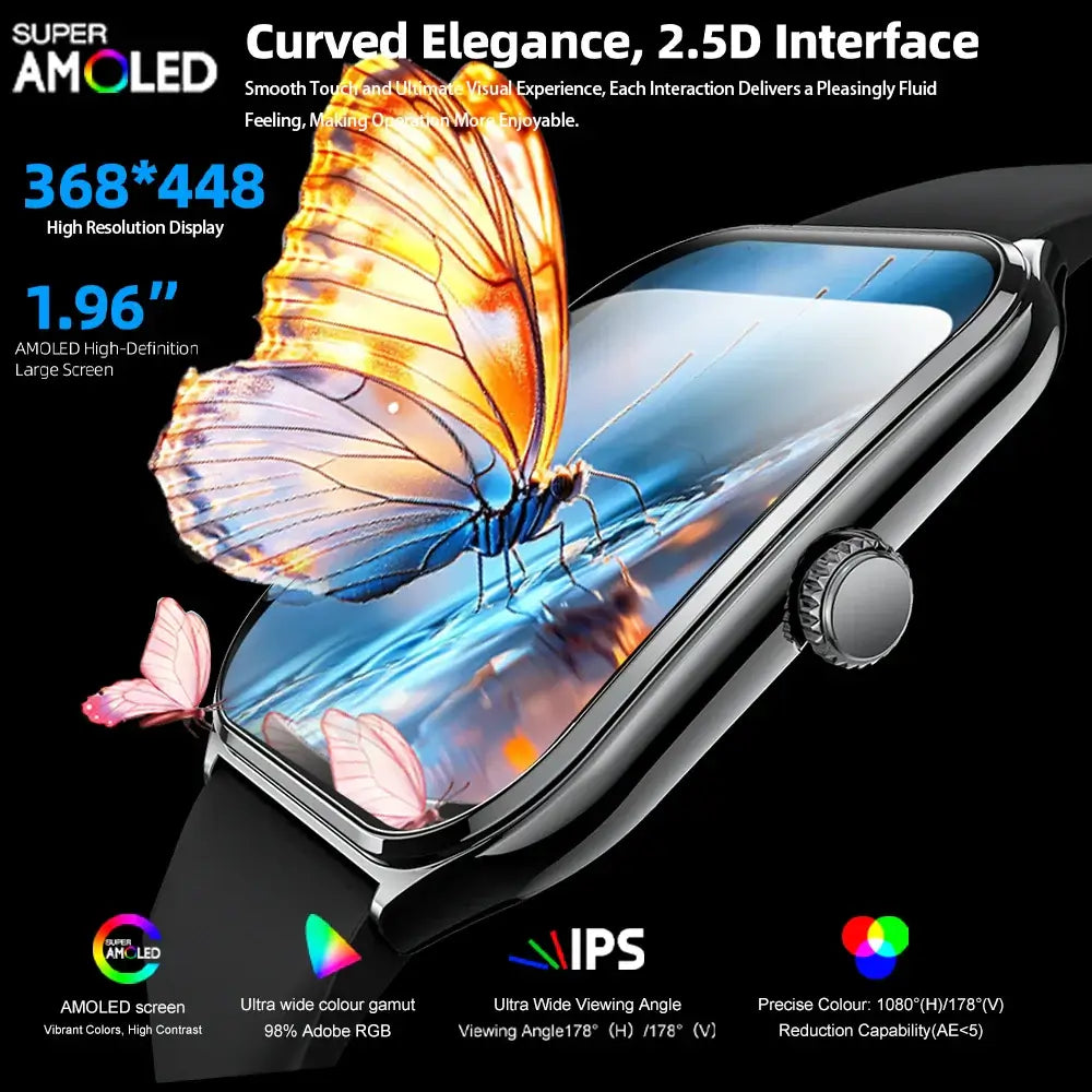 New Ultra Thin Smart Watch men 1.96" AMOLED 360*360 HD Pixel Display
