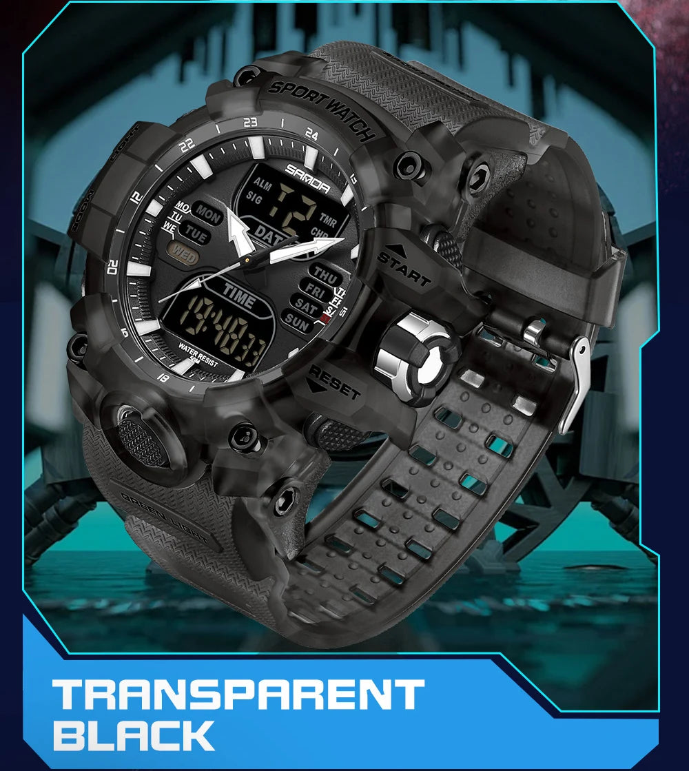 SANDA Luxury G Style Men's Electronic Watch Outdoor Sports LED Analog Digital Chronograph