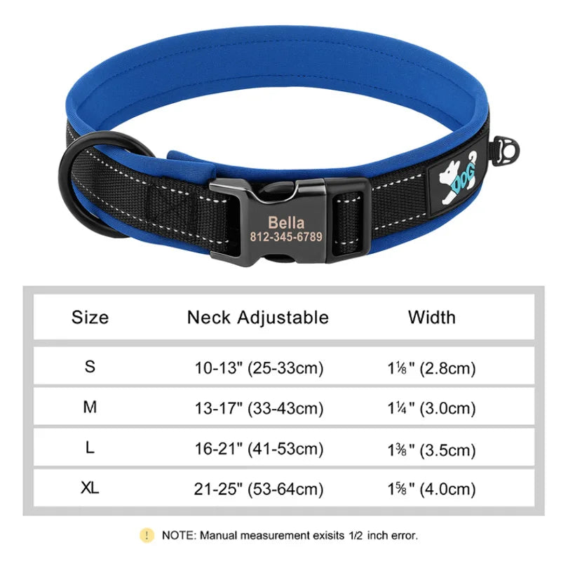 Reflective Personalized Dog Collar Engrave ID Nylon Collars Soft Padded
