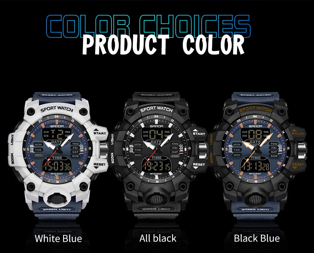 SANDA Luxury G Style Men's Electronic Watch Outdoor Sports LED Analog Digital Chronograph