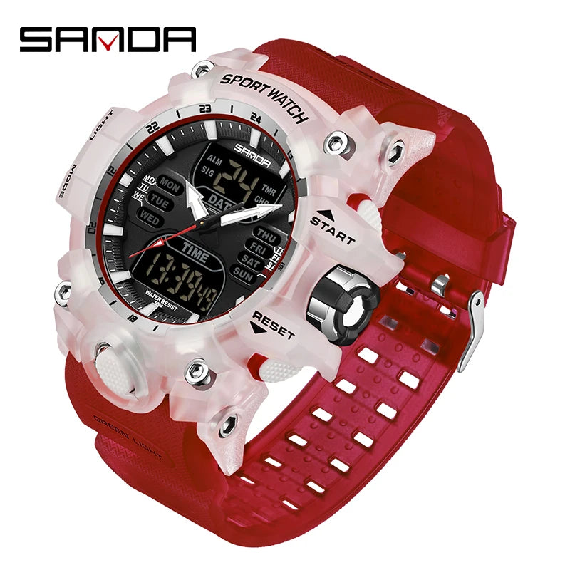 SANDA Luxury G Style Men's Electronic Watch Outdoor Sports LED Analog Digital Chronograph