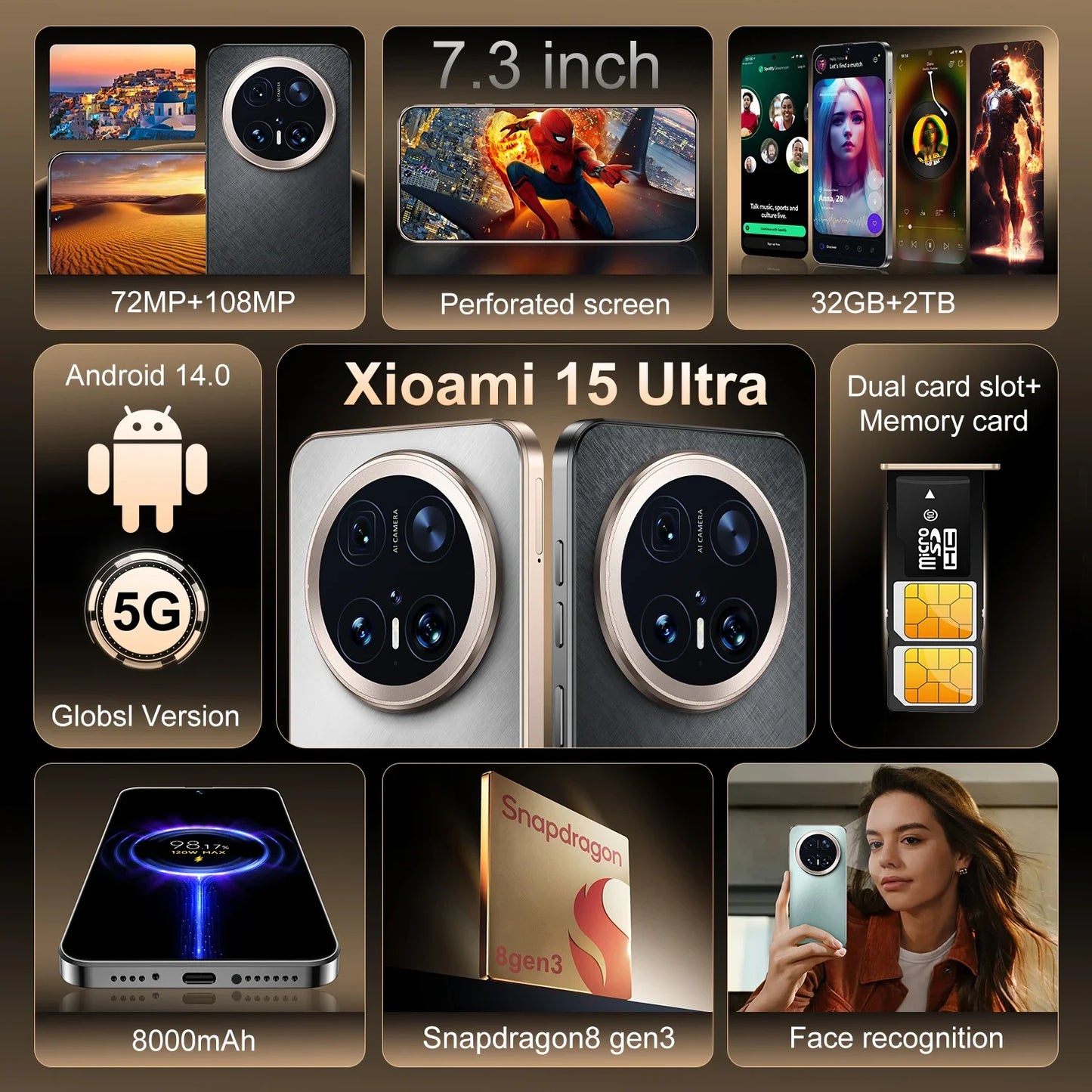 2025 NEW Xioami 15 Ultra HOT Original Smartphone 6.8 inch New Full Screen 4G 5G