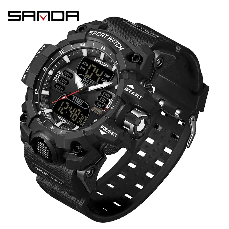 SANDA Luxury G Style Men's Electronic Watch Outdoor Sports LED Analog Digital Chronograph