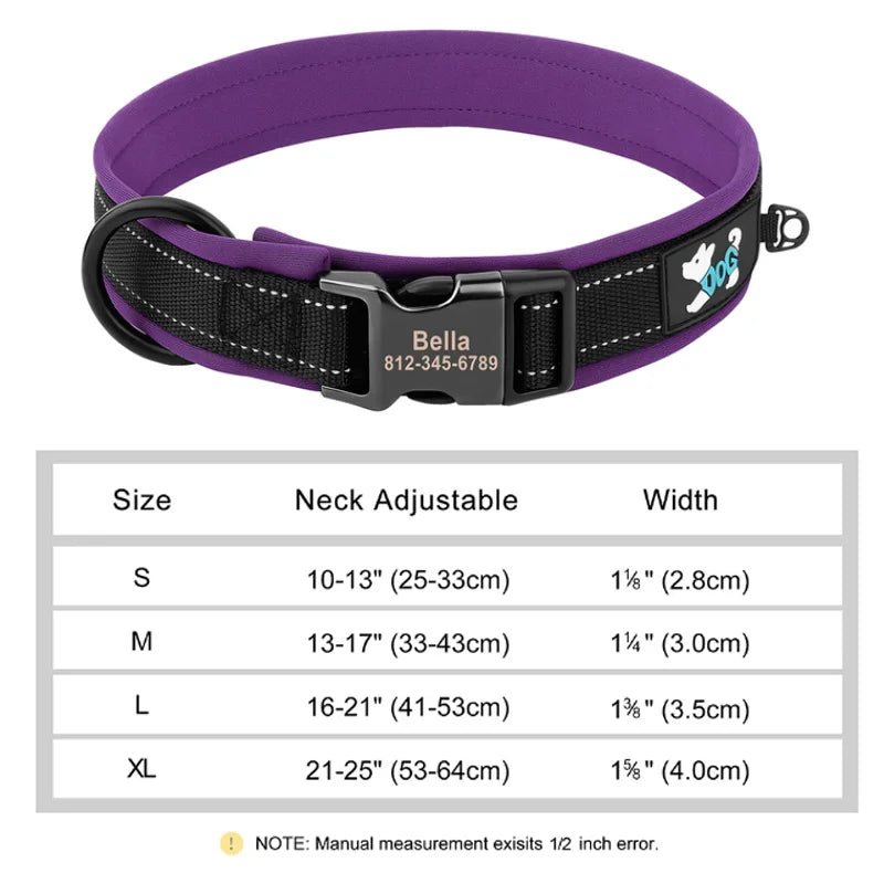 Reflective Personalized Dog Collar Engrave ID Nylon Collars Soft Padded