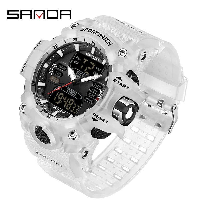 SANDA Luxury G Style Men's Electronic Watch Outdoor Sports LED Analog Digital Chronograph