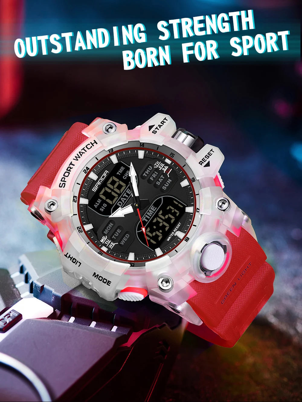 SANDA Luxury G Style Men's Electronic Watch Outdoor Sports LED Analog Digital Chronograph