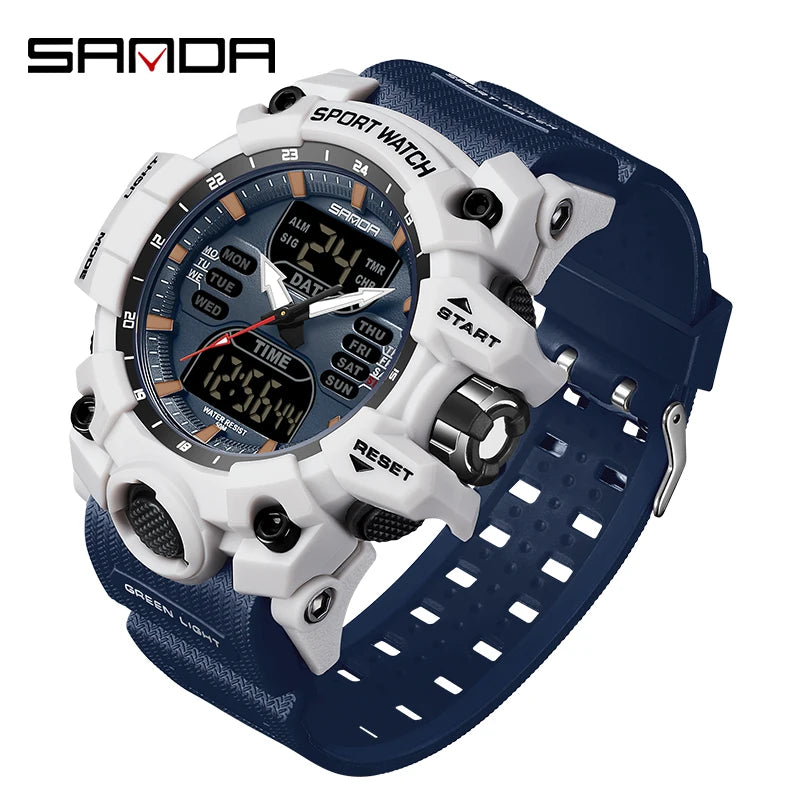 SANDA Luxury G Style Men's Electronic Watch Outdoor Sports LED Analog Digital Chronograph