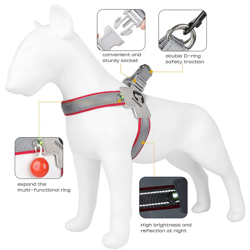 Dog Harness Adjustable Pet Harness Vest For Small Large Dogs Cats Reflective Mesh
