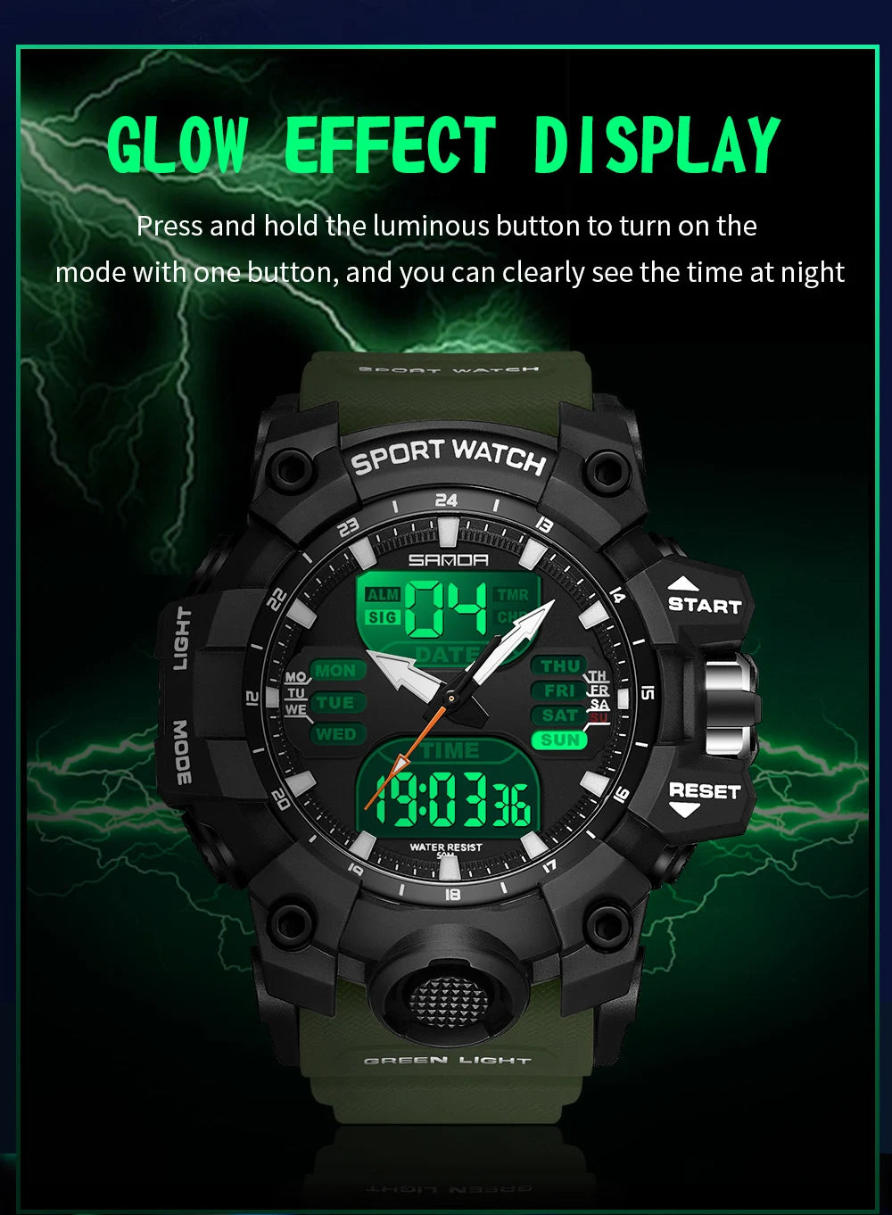 SANDA Luxury G Style Men's Electronic Watch Outdoor Sports LED Analog Digital Chronograph