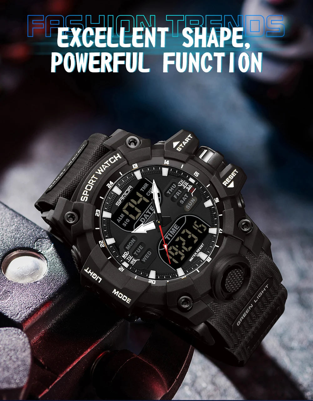 SANDA Luxury G Style Men's Electronic Watch Outdoor Sports LED Analog Digital Chronograph