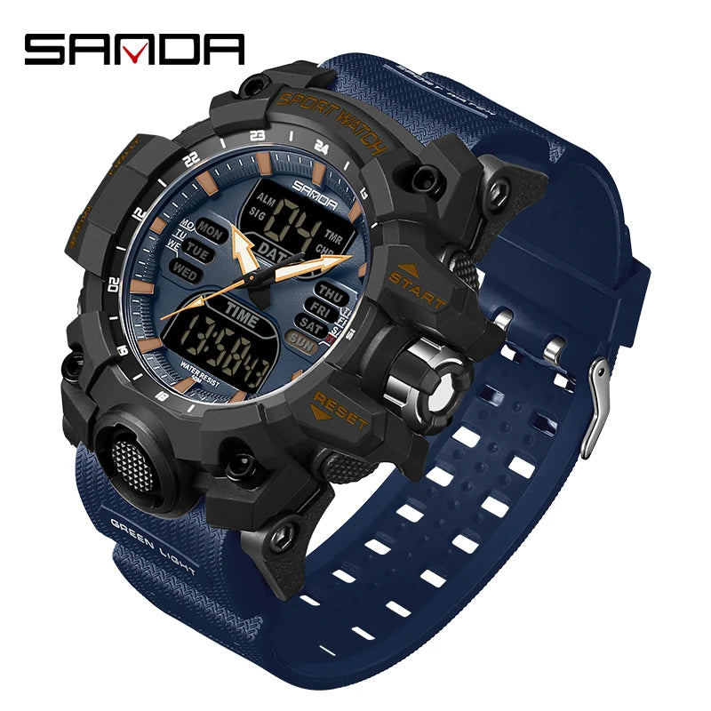 SANDA Luxury G Style Men's Electronic Watch Outdoor Sports LED Analog Digital Chronograph