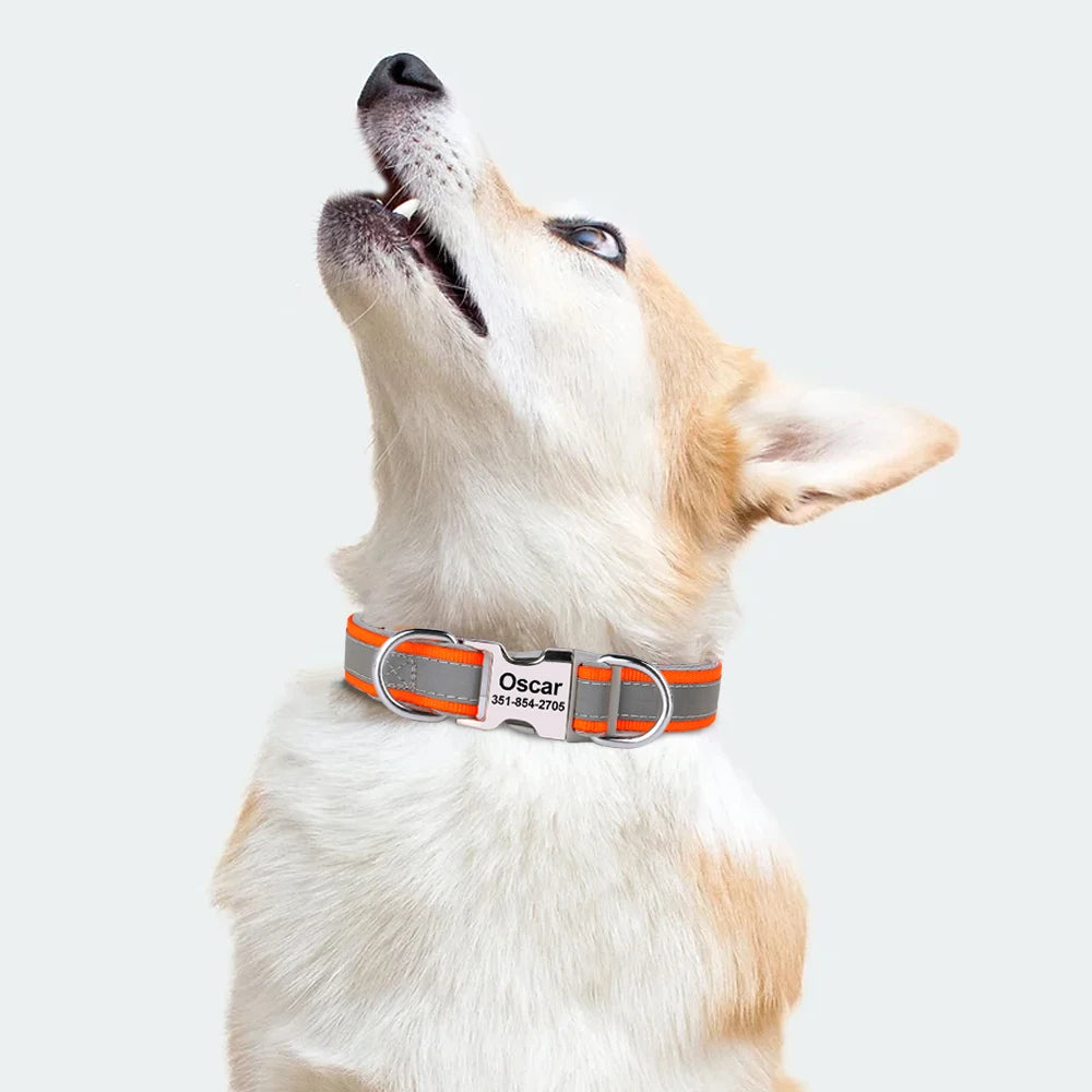 Reflective Personalized Dog Collar Engrave ID Nylon Collars Soft Padded