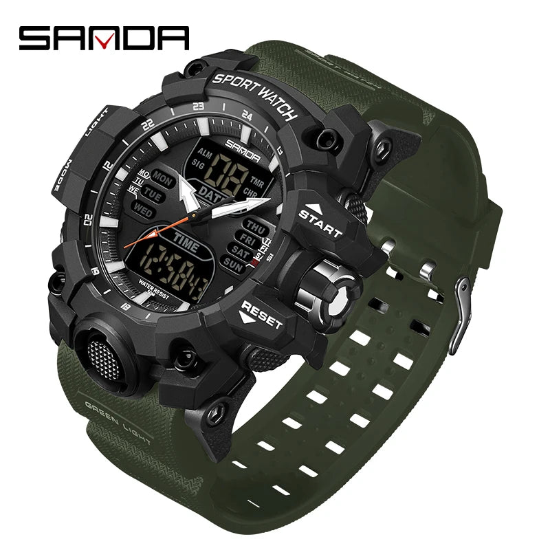 SANDA Luxury G Style Men's Electronic Watch Outdoor Sports LED Analog Digital Chronograph