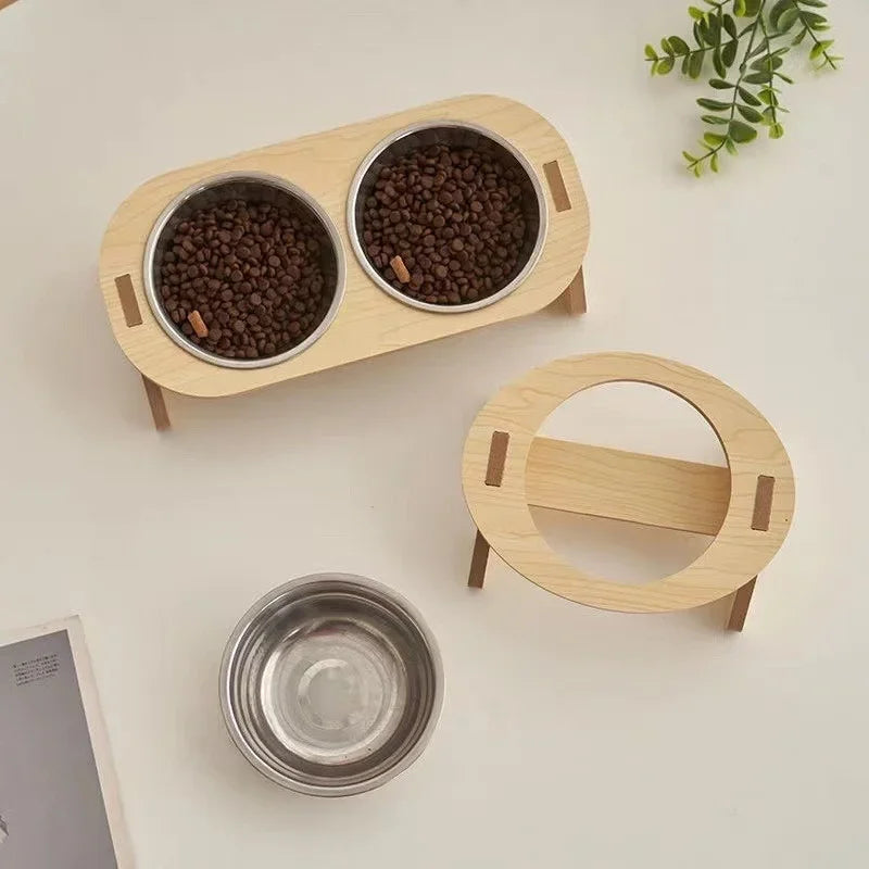 Wooden Elevated Dog Bowls with Stand Adjustable Raised Puppy Cat Food Water Bowls