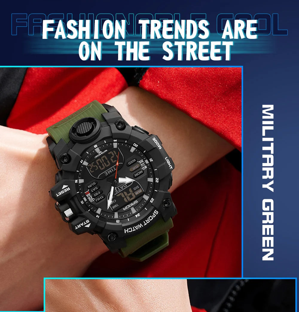 SANDA Luxury G Style Men's Electronic Watch Outdoor Sports LED Analog Digital Chronograph