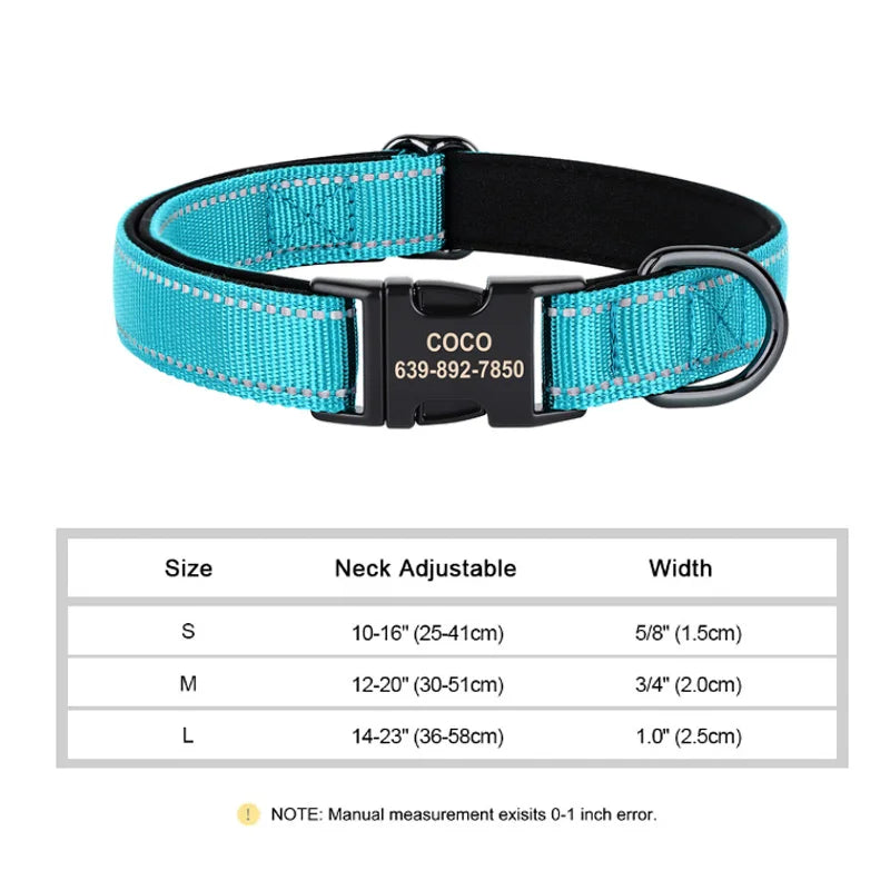 Reflective Personalized Dog Collar Engrave ID Nylon Collars Soft Padded