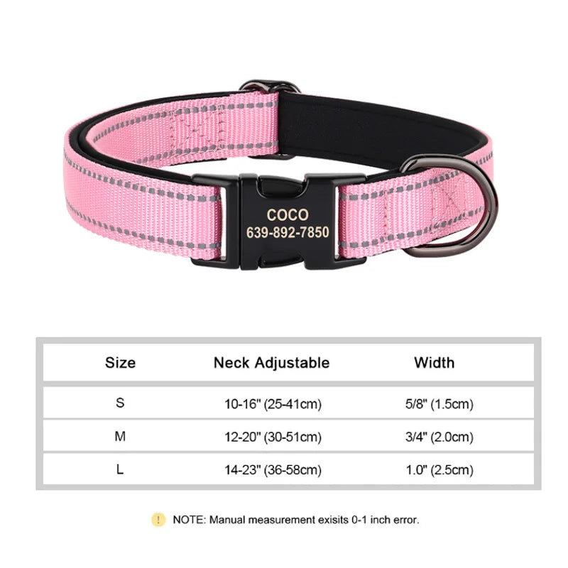 Reflective Personalized Dog Collar Engrave ID Nylon Collars Soft Padded