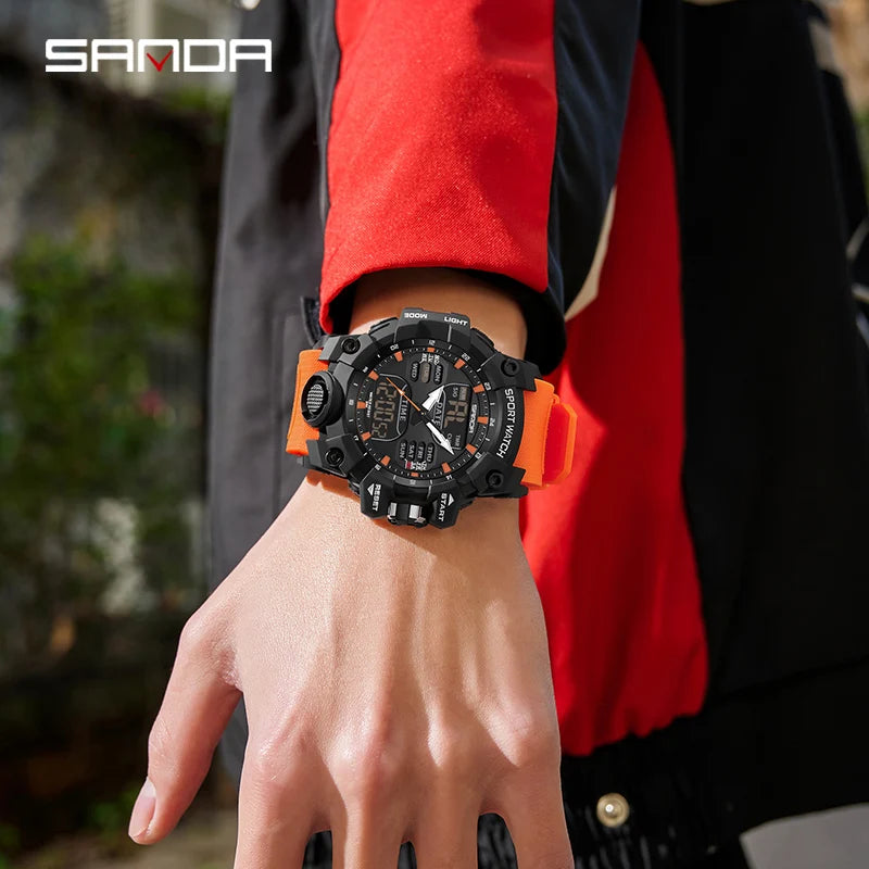 SANDA Luxury G Style Men's Electronic Watch Outdoor Sports LED Analog Digital Chronograph