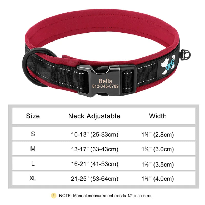 Reflective Personalized Dog Collar Engrave ID Nylon Collars Soft Padded