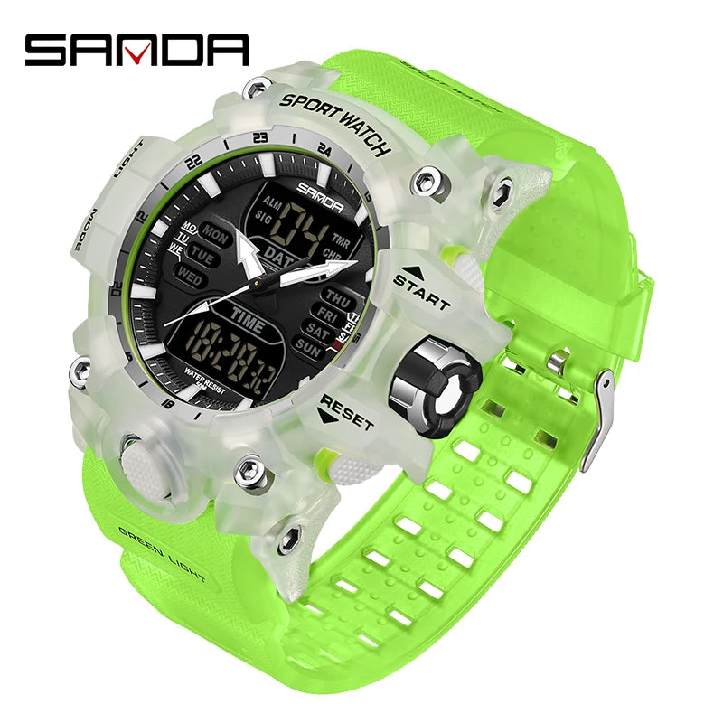 SANDA Luxury G Style Men's Electronic Watch Outdoor Sports LED Analog Digital Chronograph