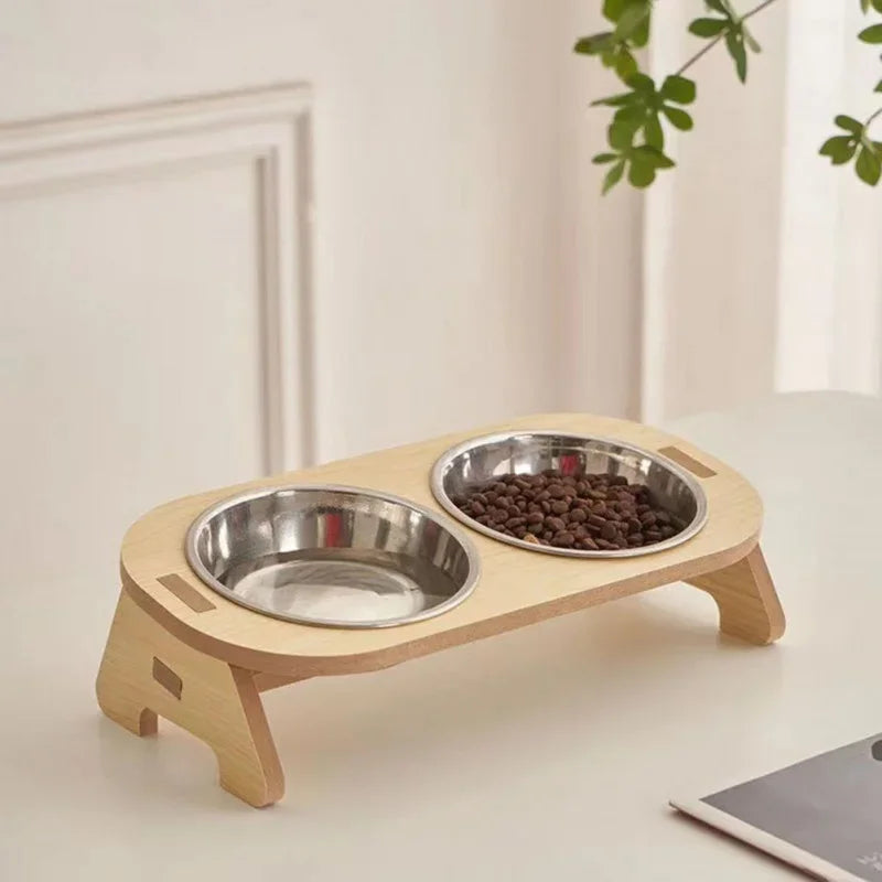 Wooden Elevated Dog Bowls with Stand Adjustable Raised Puppy Cat Food Water Bowls
