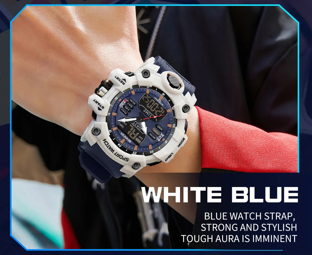 SANDA Luxury G Style Men's Electronic Watch Outdoor Sports LED Analog Digital Chronograph