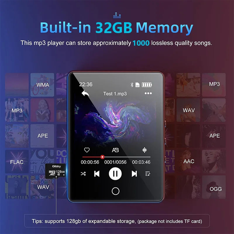 32GB 2.8 Inch Touch Screen Bluetooth 5.0 MP3 Player, HiFi Music Player with Speaker