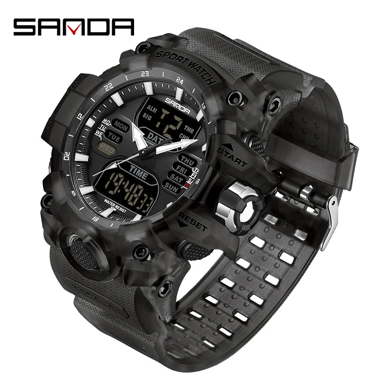 SANDA Luxury G Style Men's Electronic Watch Outdoor Sports LED Analog Digital Chronograph