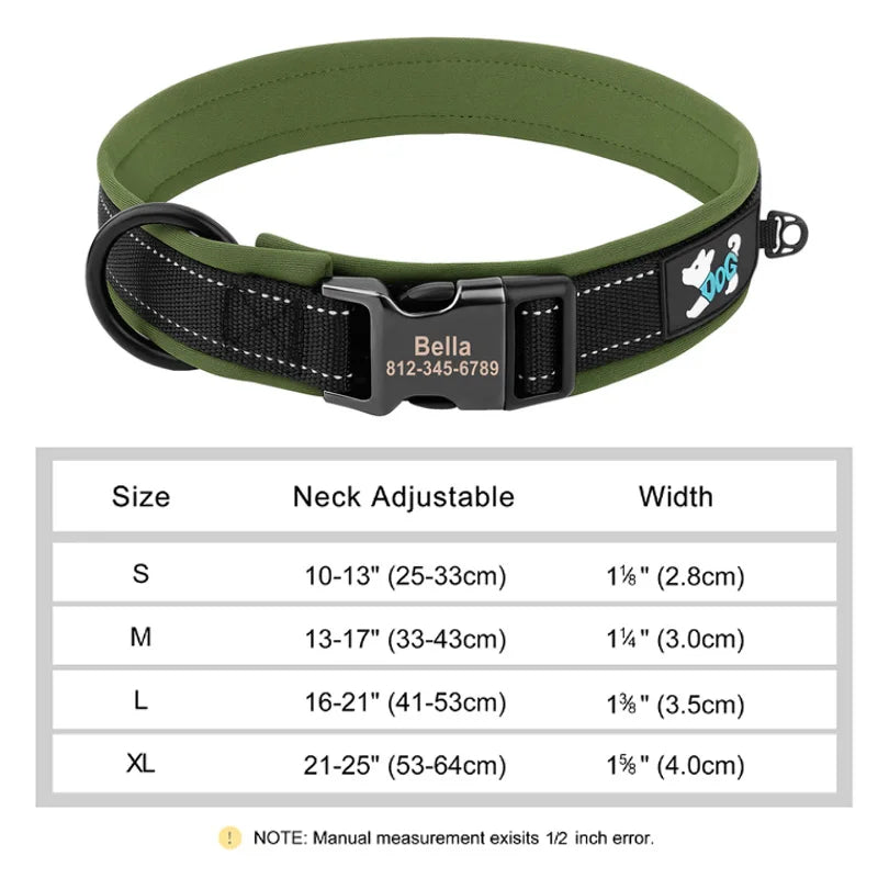 Reflective Personalized Dog Collar Engrave ID Nylon Collars Soft Padded